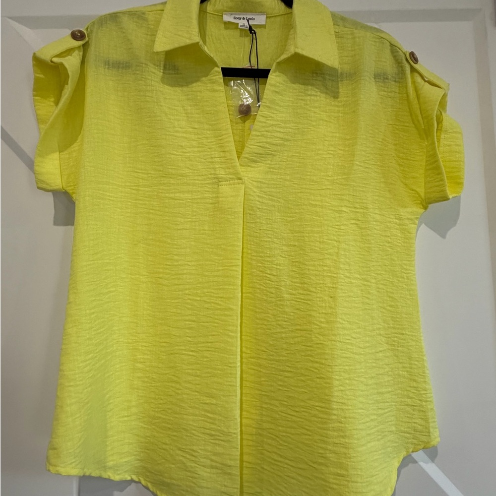 Zoey and Leelo Neon Yellow Button-Detail Women's Top